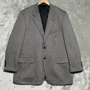 Savile Row Tweed Sport Coat Mens Size 46L Gray Herringbone 100% Wool Blazer EUC